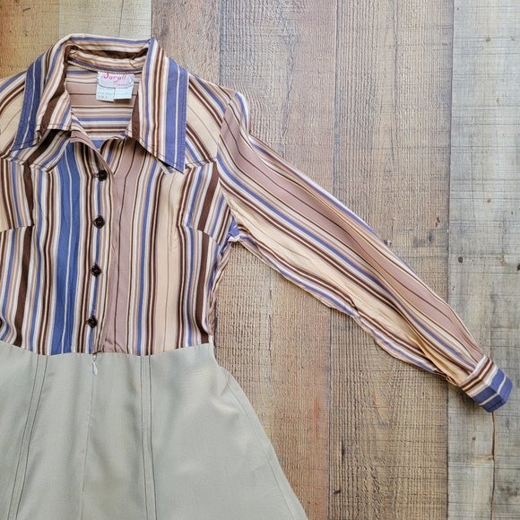 Vintage Jerell of Texas Long Sleeve Lavender and Brown Mini Dress - Picture 5 of 16